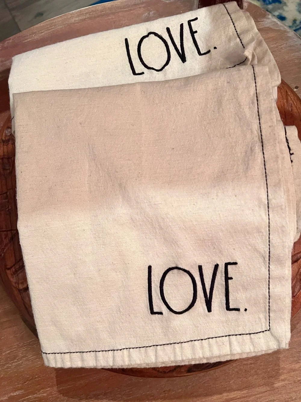 Rae Dunn Cream and Black LOVE. Cotton Tea Towels
